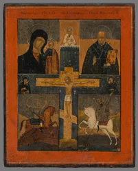 Ikone - Kreuzigung mit der Kasaner Gottesmutter, Heiliger Nikolaus, Heiliger Georg und Dimitrij