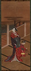 Innenraum: Eine Yujo und eine Begleiterin beim Wassererhitzen, Edo-Periode, 1615-1868