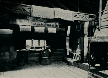 Innenansicht aus Mora, Skansen Freilichtmuseum, Stockholm, 1925