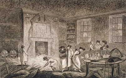 Innenansicht der Räumlichkeiten von Nathaniel Bentley, Leadenhall Street, City of London