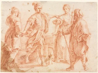 Jakob und Laban mit Rachel und Leah recto Skizze von zwei Männern...verso, 1600er