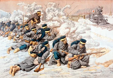 Japaner schießen auf russischen Rotkreuz-Zug, Russisch-Japanischer Krieg, 1904