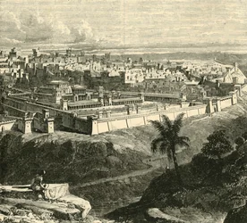 Jerusalem zur Zeit Jesu Christi, zeigt den Tempel, wie er von Herodes dem Großen restauriert wurde, 1890