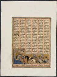 Khusrau Parviz flieht vor Bahram Chubineh und wird von Engel Sarush gerettet, recto, um 1299