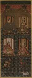 Koya Myojin Mandala der vier Gottheiten des Berges Koya, 16. Jahrhundert