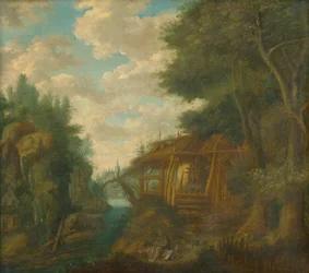 Landschaft mit Hütte