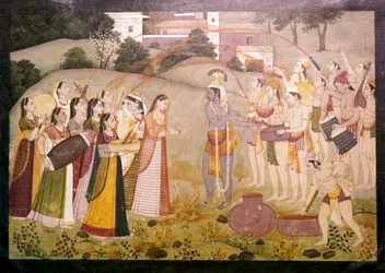 Krishna feiert das Frühlingsfest Holi, ca. 1770-1780