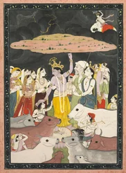 Krishna hebt den Berg Govardhana, um 1780-1790
