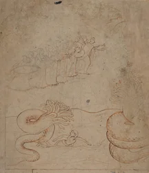 Krishna bezwingt die Schlange Kaliya im Yamuna-Fluss, ca. 1780