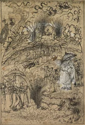 Krishna und Radha unter dem Berg Govardhan, ca. 1720