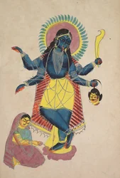 Krishna als Kali, verehrt von Radha, 1800er Jahre