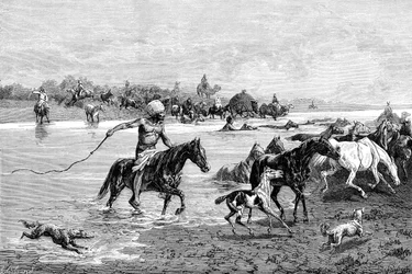 Kirgisische Flussüberquerung, Kirgisistan, 1895
