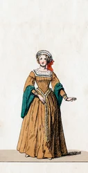 Hofdame, Kostümentwurf für Shakespeares Stück, Heinrich VIII., 19. Jahrhundert