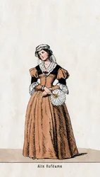 Hofdame, Kostümentwurf für Shakespeares Stück Heinrich VIII., 19. Jahrhundert