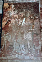 Dame bei ihrer Toilette, Höhlenfresko, Ajanta, Indien. 1.-5. Jahrhundert. 20. Jahrhundert