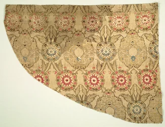 Lampas mit doppeltem ogivalem Blumenmuster auf kariertem Grund, 1550-1575