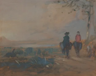 Landschaft mit See und zwei reitenden Figuren, ca. 1820