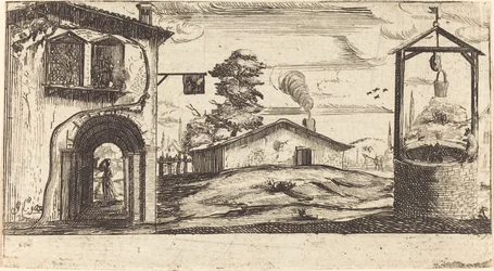 Landschaft mit einem Brunnen
