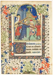 Blatt aus einem Stundenbuch: Christus trägt das Kreuz Sext, Stunden des Kreuzes, ca. 1410-1420