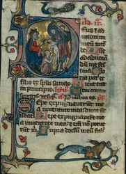 Blatt aus einem Stundenbuch: Initiale D: Massaker der Unschuldigen, 1 von 2 herausgeschnittenen Blättern, frühe 1300er Jahre