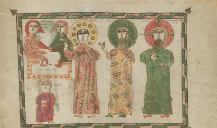 Blatt aus einem Evangelienbuch mit vier stehenden Evangelisten (1290-1330)