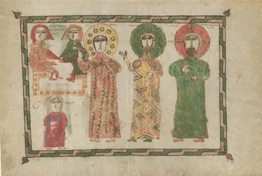 Blatt aus einem Evangelienbuch mit vier stehenden Evangelisten, Armenisch, 1290-1330