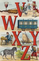 Buchstaben V W X Y Z; Steuerrad; Wagen; Xylograph; Yacht; Zebra; Zouave