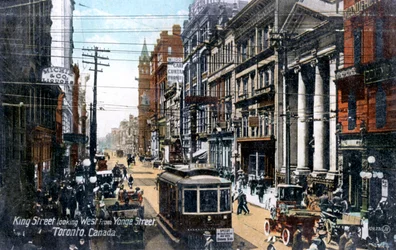Blick nach Westen entlang der King Street, Toronto, Kanada, ca. 1900er
