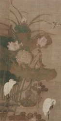 Lotusblumen, Insekten und Vögel, 1800er