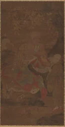 Luohan mit Fliegenwedel und Begleiter