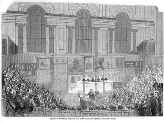 Lyon Playfair, schottischer Chemiker und Politiker, beim Vortrag, 1852