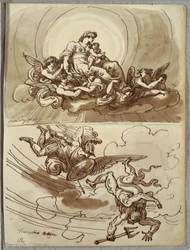 Madonna und Kind in Herrlichkeit, Studie nach Mastelletta; Erzengel Gabriel vertreibt Luzifer aus dem Himmel, Studie nach Marcantonio Franceschini