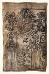Madonna und Kind mit drei Mitgliedern des Augustinerordens: Heilige Augustinus..., 1400er Jahre