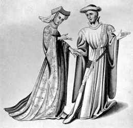 Männliche und weibliche Kleidung, spätes 14.-frühes 15. Jahrhundert, 1910