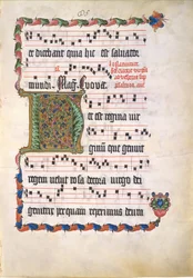 Manuskriptblatt mit Initiale H, aus einem Antiphonar, deutsch, zweites Viertel des 15. Jahrhunderts