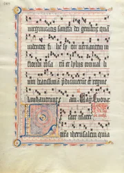 Manuskriptblatt mit Initiale L, aus einem Antiphonar, Deutsch, zweites Viertel des 15. Jahrhunderts