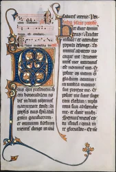 Manuskriptblatt mit Initiale M, aus einem Missale, französisch, ca. 1290