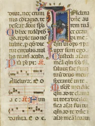 Manuskriptblatt mit König David in einem Initial I, aus einem Psalter