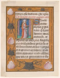 Manuskriptblatt mit dem Heiligen Jakobus dem Älteren, aus einem Stundenbuch, ca. 1500