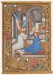 Manuskriptblatt mit der Verkündigung, aus einem Stundenbuch, ca. 1500-1525