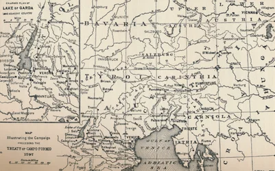 Karte zur Veranschaulichung der Kampagne vor dem Vertrag von Campo-Formio, 1797, 1896