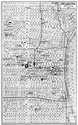 Karte von Zentral-Philadelphia, Pennsylvania, USA, ca. 1930er Jahre