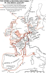 Karte der Wikinger und des westlichen Christentums im 9. Jahrhundert, 1935