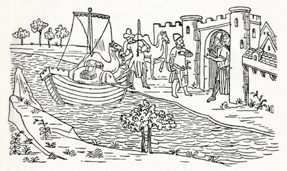 Marco Polo landet in Ormuz, ca. 1300, 1912