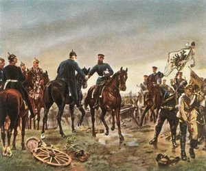Treffen von König Wilhelm I. und Kronprinz Friedrich Wilhelm in Königgrätz, 3. Juli 1866, 1936