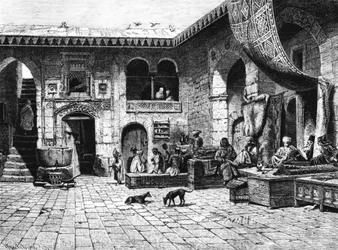 Händler von Teppichen zum Khan El-Landhaus, 1880