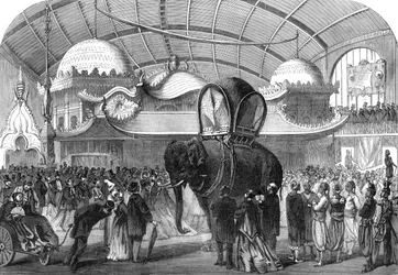 Modell eines Elefanten im siamesischen Abschnitt der Maschinenhalle, 1867