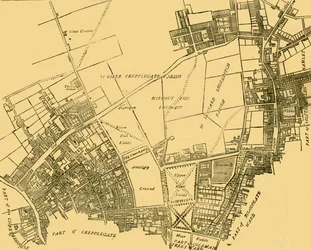 Moorfields und seine Umgebung von einer Karte um 1720, ca. 1872