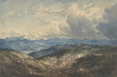 Gebirgige Landschaft mit herannahendem Gewitter, 19. Jahrhundert