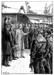 Mr. Gladstone spricht zu den Offizieren und der Besatzung der Grantully Castle, spätes 19. Jahrhundert